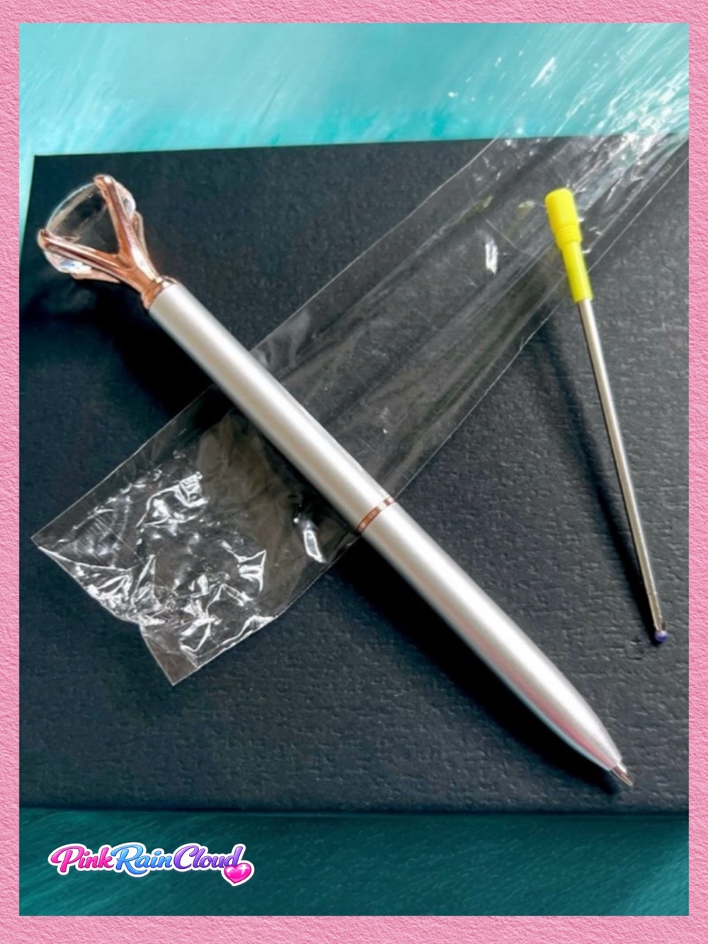 Diamond Top Metal Ballpoint Pen Silver Rose Gold Refillable Black Ink